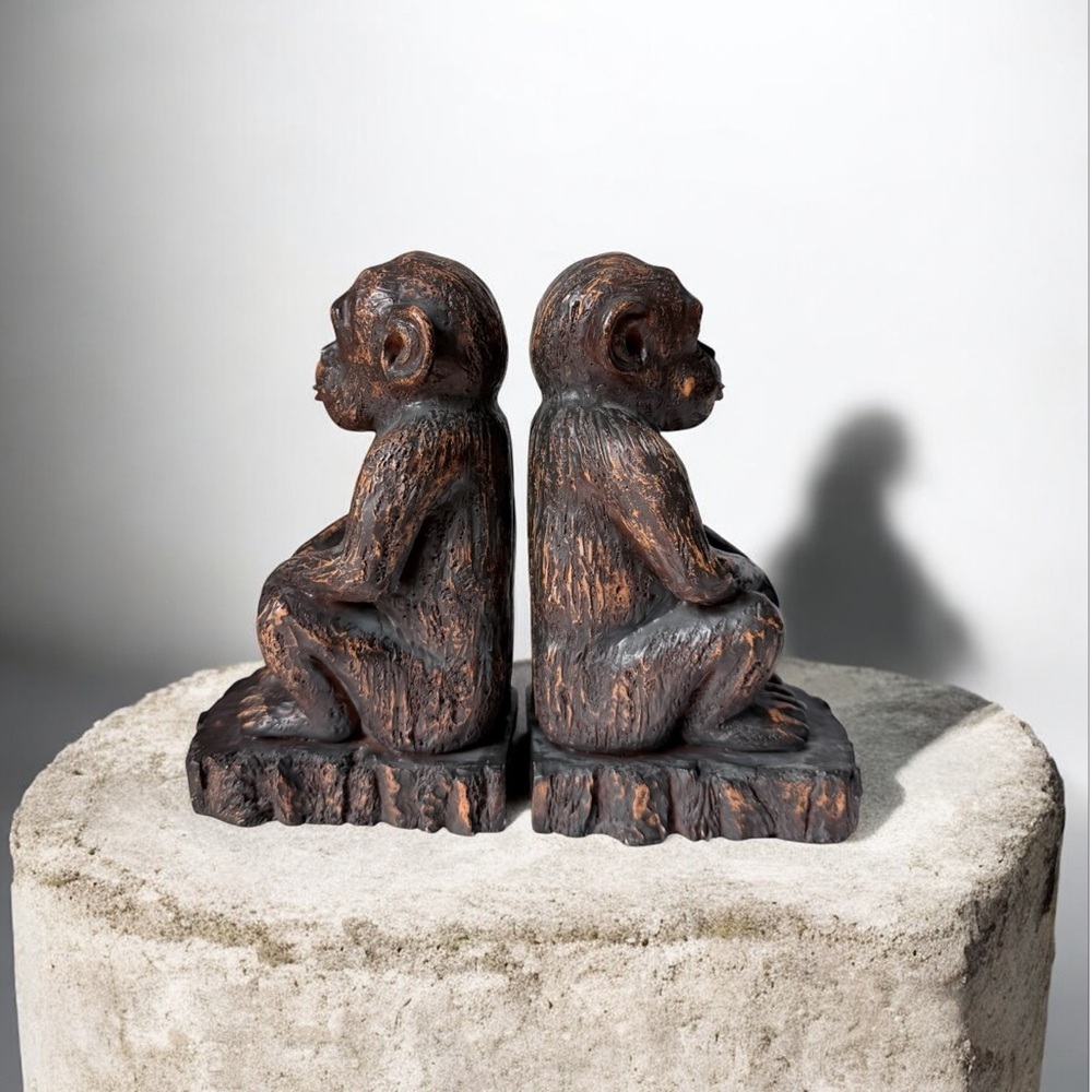 Pair of Brown Monkey Statues bookends